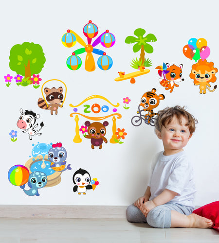 Zoo Animals Kids Wall Decals. Removable Peel & Stick Vinyl Wall Decor Stickers for Nursery, Playroom Decoration. Wall Decal for Boys and Girls